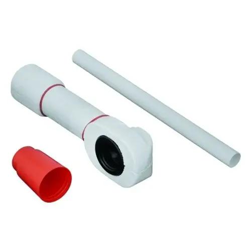 Weißes Spülrohr von Grohe, bestehend aus verschiedenen Rohrteilen, darunter eine T-Stück-Form und ein roter Anschluss.