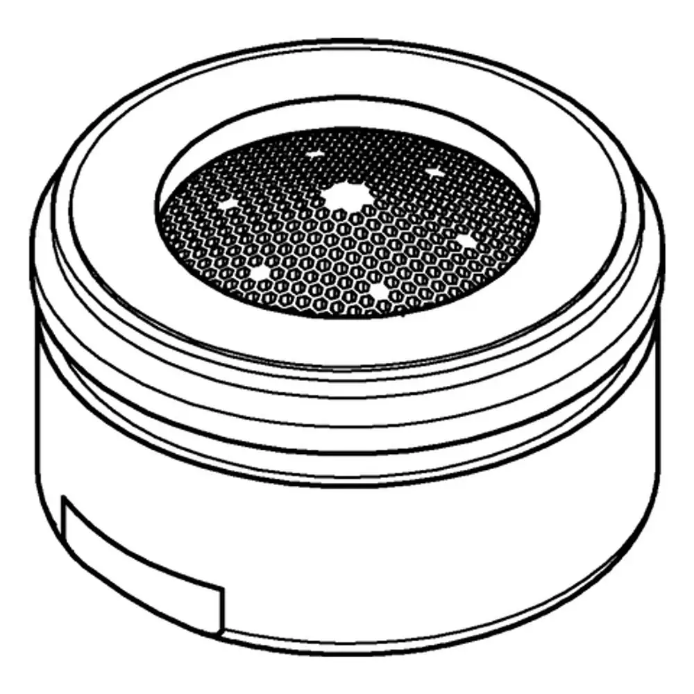 Grohe Mousseur mit gewölbter Oberseite, die mit einem runden Lochmuster versehen ist, und einem zylindrischen Gehäuse. Ideal für Wasserstrahlregulierung.