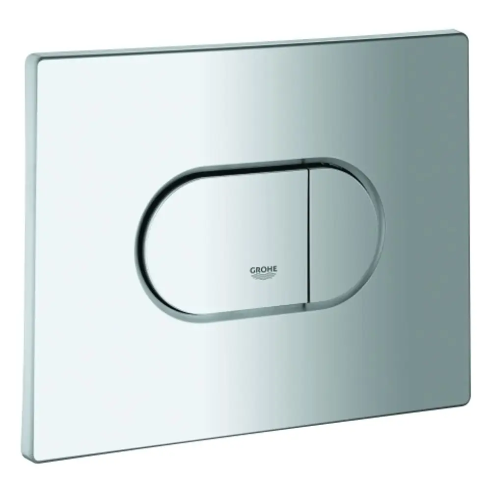 GROHE Abdeckplatte in mattem Chrom mit zwei Drucktasten für betriebsbereite Installation, einfache Bedienung und integrierte Funktionselemente.