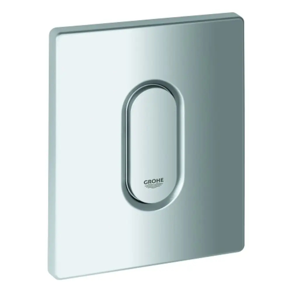 GROHE Abdeckplatte in mattchrom mit Drucktaste. Rechteckiger, flacher Rahmen mit zentraler betätigbarer Fläche. Ideal für Sanitärinstallationen.
