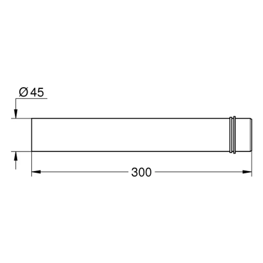 Langes, zylindrisches Element von Grohe mit einem Durchmesser von 45 mm, dargestellt in einer schematischen Zeichnung, die Länge ist nicht beschriftet.