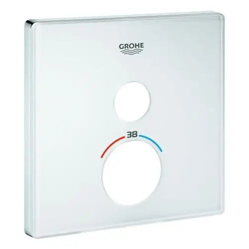 Weiße Rosette von Grohe mit zwei Öffnungen, darunter eine Temperaturanzeige in Rot und Blau. Eignet sich für die Verwendung mit SmartControl-Systemen.