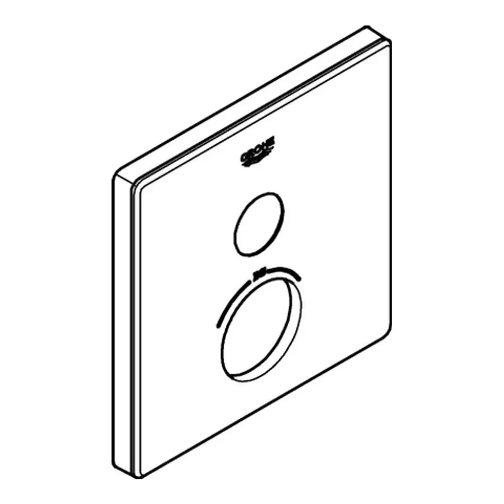 Grohe Rosette in eckiger Form, weiß, zeigt Öffnungen für Wasserleitungen, montiert auf einer flachen Oberfläche. Klare, funktionale Gestaltung.