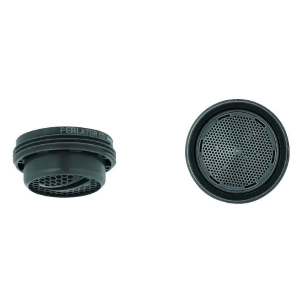 GROHE Strahlregler mit schwarzem Gehäuse, runder Form und feinmaschigem Inneren, geeignet zur Regulierung des Wasserflusses.