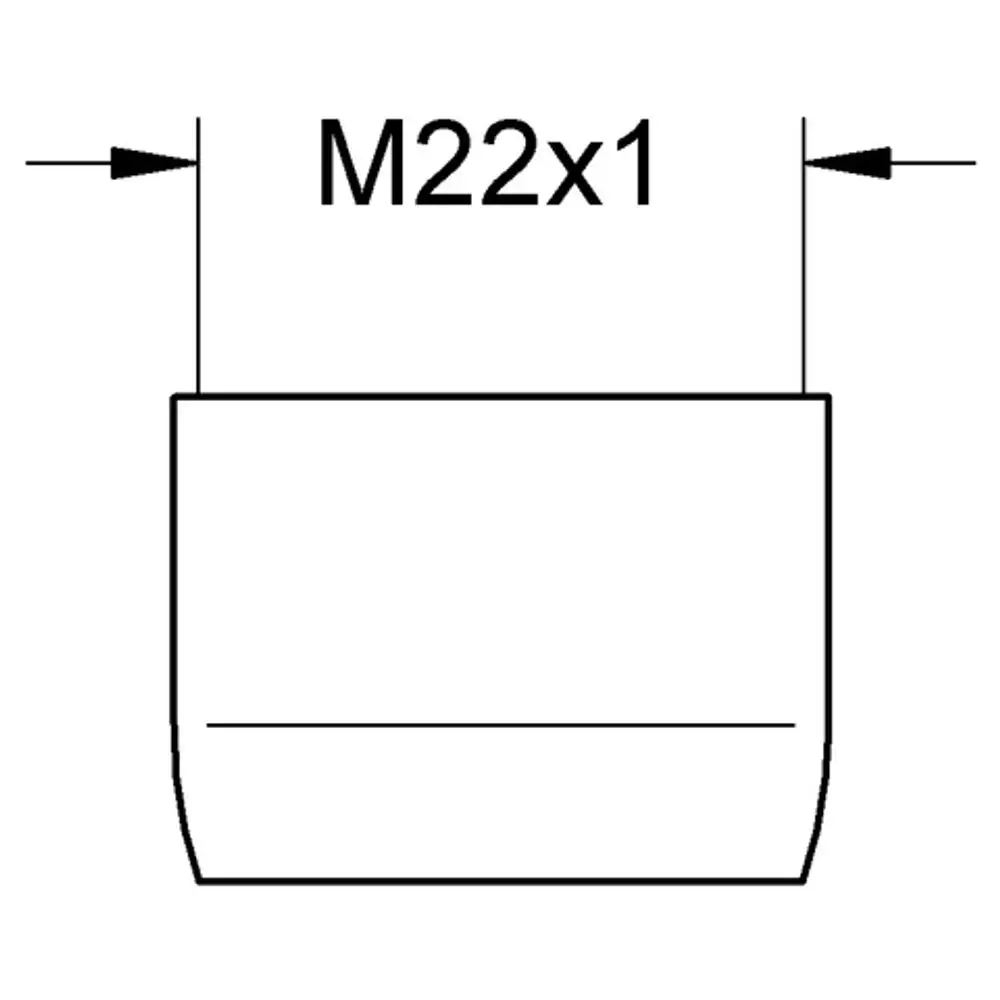 Chromfarbener Laminarstrahlregler von Grohe mit M22x1 Anschluss, skizzierte Form und Abmessungen zur genauen Darstellung des Produktdesigns.