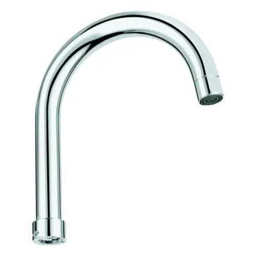 Chromfarbener Wasserhahn-Auslauf von Grohe, mit gebogener Form und einem abgerundeten Auslauf für die Wasserabgabe.