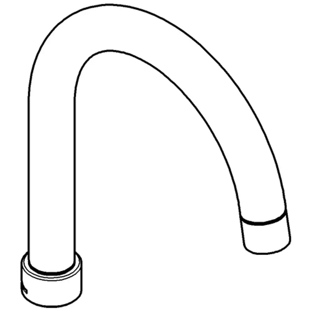 GROHE Auslauf in einer gebogenen Form, montierbar an einem Wasseranschluss. Sichtbare Halterung unten, einfaches Design ohne zusätzliche Merkmale.