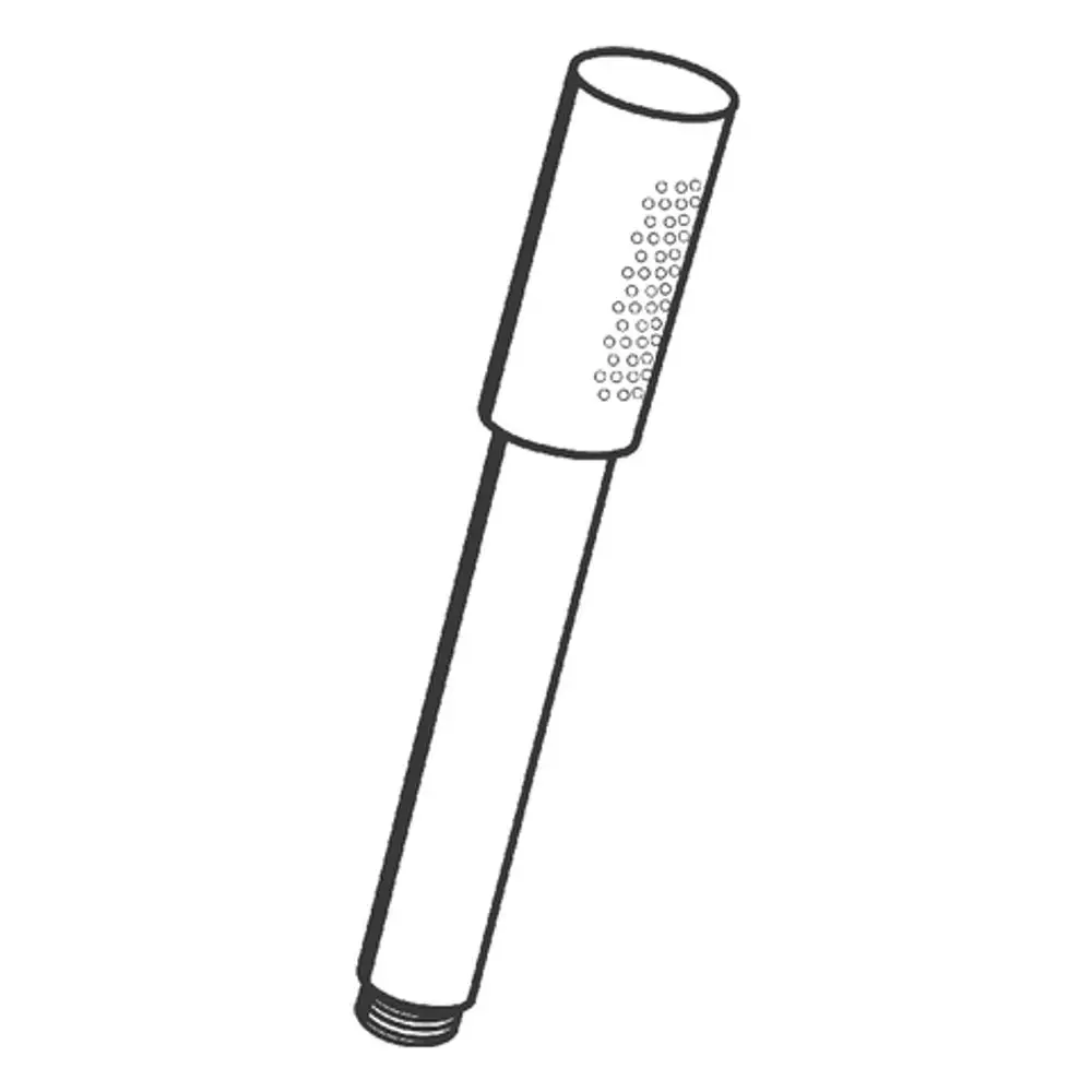 Metallene Handbrause in Silber von Grohe, mit zylindrischem Griff und perforiertem Duschkopf für Wasserfluss. Klar umrissene Form, geeignet für Badezimmerinstallationen.