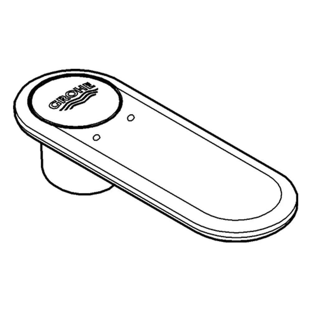 Hebel von Grohe, mit rundem, flachem Design und zwei Tasten. Er dient als Steuerungselement und ist in verchromter Ausführung.