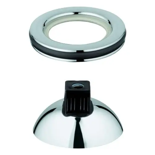 Grohe Kappe in verchromter Ausführung, bestehend aus einer runden Abdeckung mit einer zentralen Befestigung und einer gummierten Dichtung im äußeren Ring.