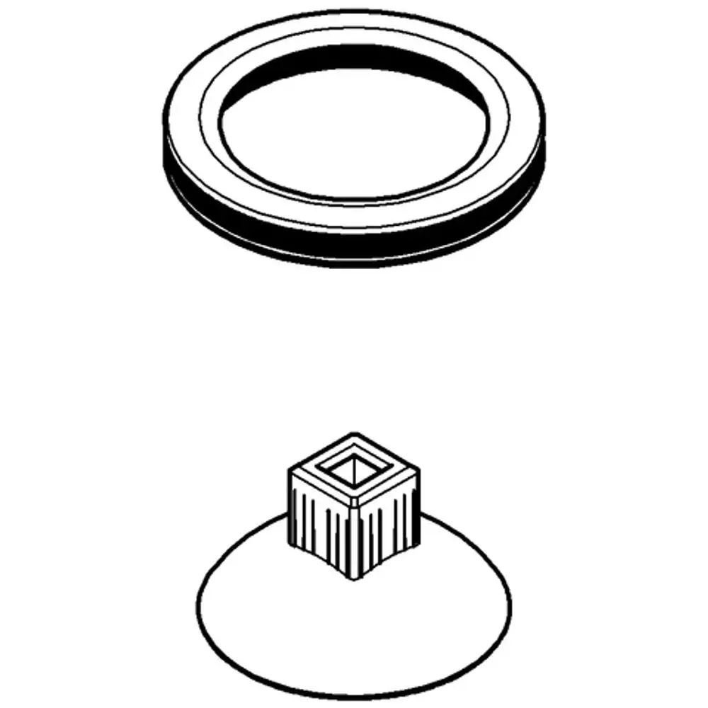 Grohe Kappe, bestehend aus einem runden Ring und einem quadratischen Sockel, der auf einer flachen Basis sitzt. Schlichtes Design, ohne sichtbare Beschriftungen oder Maße.