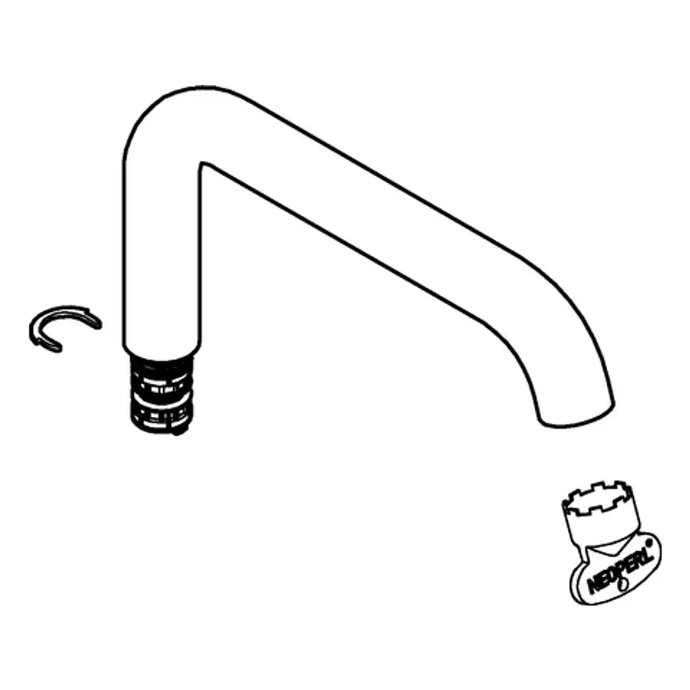 GROHE Rohrauslauf mit gebogenem Design, Anschluss für Waschtischbatterie. Sichtbare Halterung und Verbindungselemente sind enthalten.