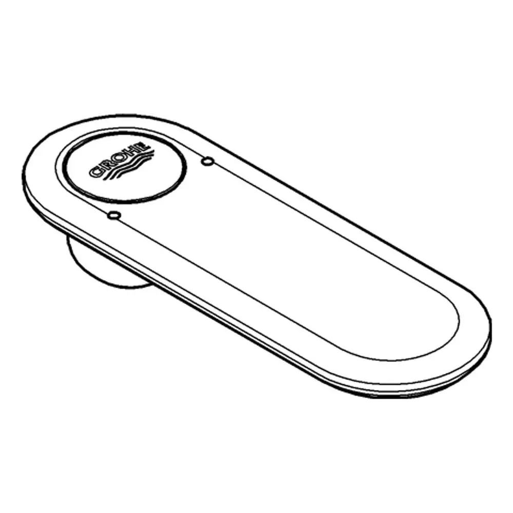 GROHE-Bedienelement in länglicher Form mit einem zentralen runden Knopf, offensichtlich für die Steuerung von Wasser oder Temperatur in einem Sanitärbereich.