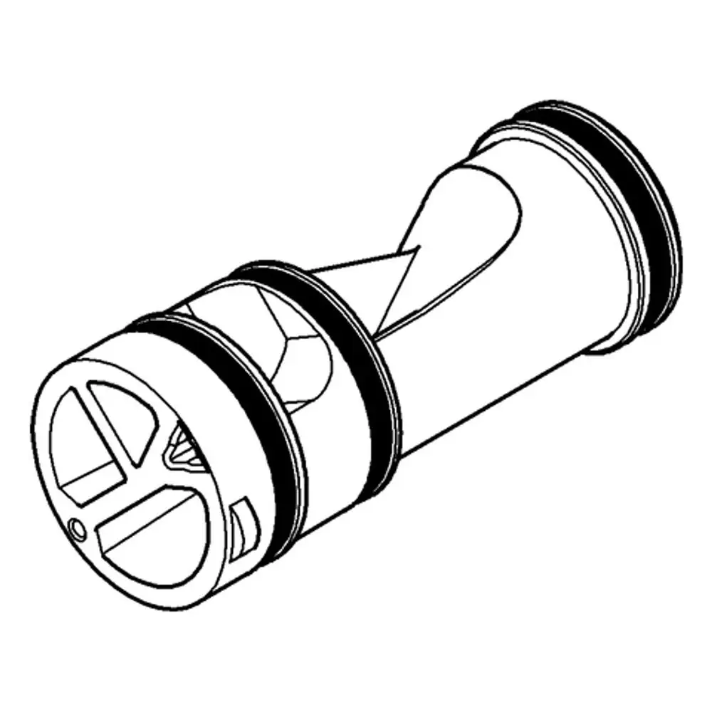 Transparente Wasserführung von Grohe mit abgerundetem Design und mehreren Gummidichtungen zur Abdichtung. Erkennbar ist die spiralförmige Innenstruktur.