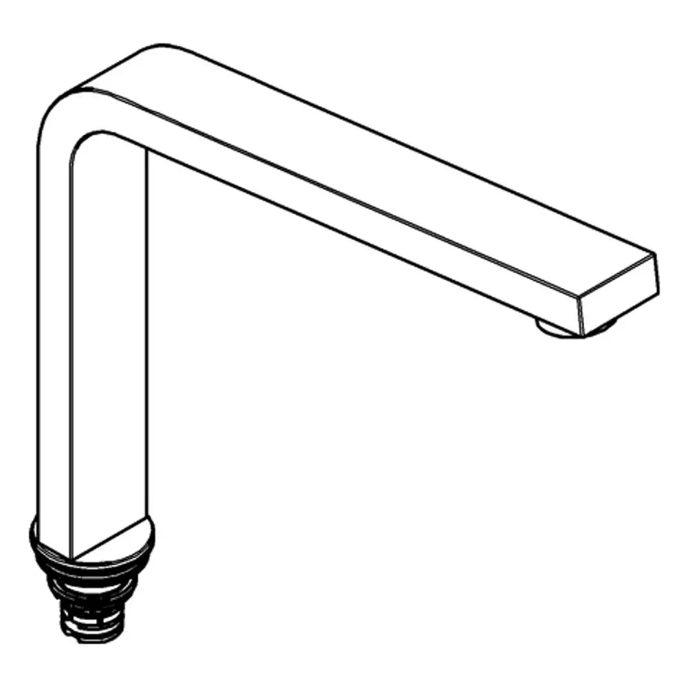 Wasserhahn von Grohe mit einer rechteckigen Auslaufform, der eine klare, geradlinige Silhouette und einen Anschluss am unteren Ende aufweist.