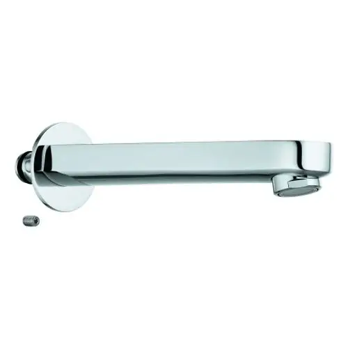 GROHE Auslauf in Chrom, mit gerader Form und runder Auslauföffnung, montiert an einer Wandbasis. Enthalten ist eine kleine Schraube.