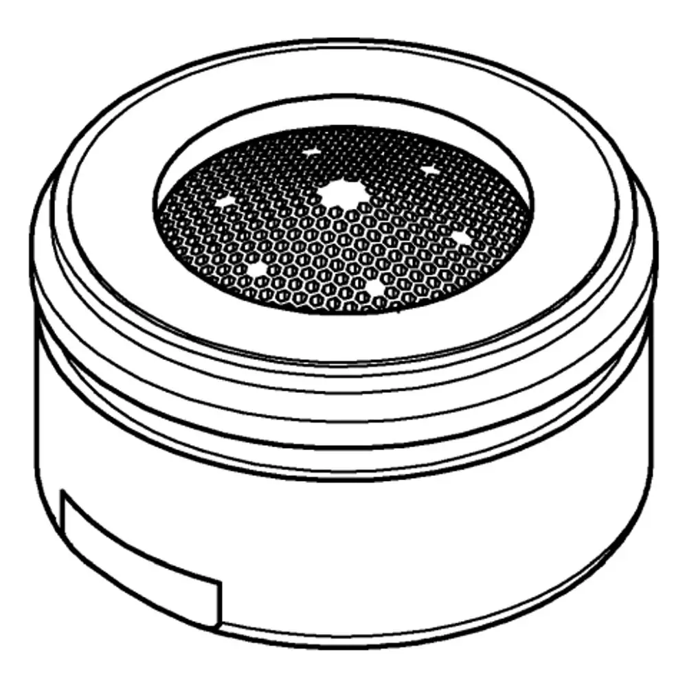 Runder Mousseur mit perforierter Oberfläche, hergestellt von Grohe. Das Produkt hat eine zylindrische Form und ist in einer gebürsteten Ausführung gehalten.