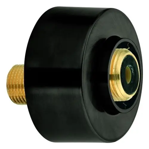 Grohe Anschlussstück in schwarzer Ausführung mit goldenem Gewinde. Rundes Design, geeignet für Wasserinstallationen.