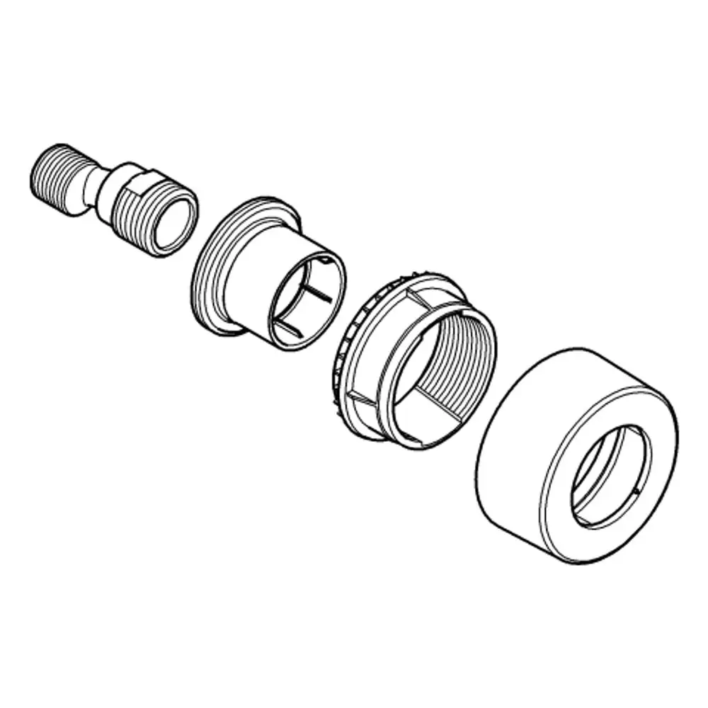 Grohe S-Anschluss bestehend aus mehreren Teilen, einschließlich einer Gewindeverbindung und verschiedenen Adapterelementen, abgebildet in vereinfachter Zeichnung.