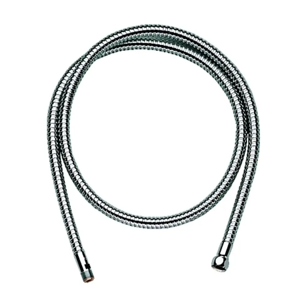 Metallischer Brauseschlauch mit flexibler Struktur, geeignet für Grohe Produkte, in chromfarbener Ausführung. Enden mit Gewindeanschlüssen zur leichten Installation.