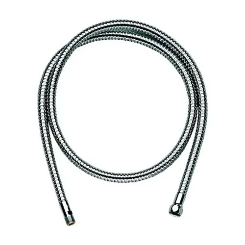 Metallischer Brauseschlauch mit flexibler Struktur, geeignet für Grohe Produkte, in chromfarbener Ausführung. Enden mit Gewindeanschlüssen zur leichten Installation.