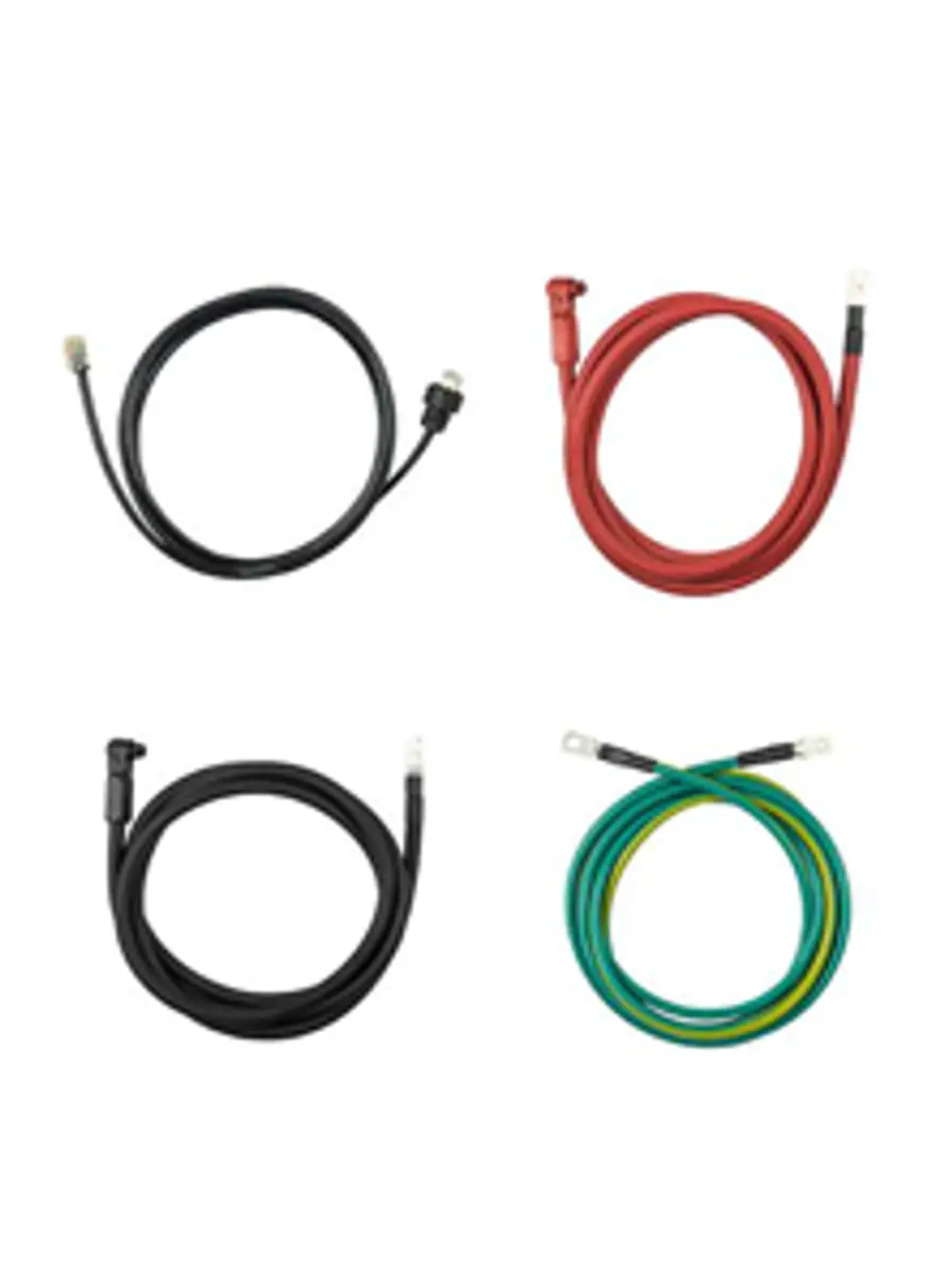 Kabel in verschiedenen Farben für die Verbindung zwischen Batterie und Wechselrichter. Enthält schwarze, rote und grüne Leitungen. Teil eines SolarEdge-Systems.