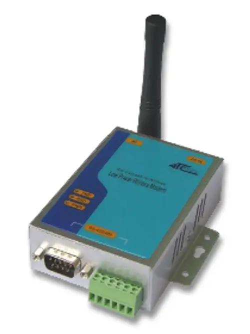 Funkübertrager mit Antenne, Anschlüssen für RS-485 und Schraubklemmen auf der Vorderseite. Modell von RCT Power für drahtlose Datenübertragung.