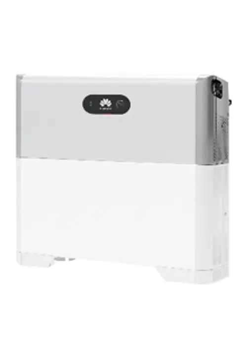 Weißes Energie-Modul mit HUAWEI-Logo, ausgestattet mit einer digitalen Anzeige zur Steuerung und Überwachung. Solides Design für Anwendung im Energiemanagement.