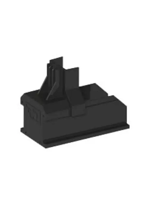 Schwarze Endkappe für Montageschienen, hergestellt von Esdec. Das Produkt dient zur Abschlussabdeckung und bietet eine ESD-Schutzfunktion.
