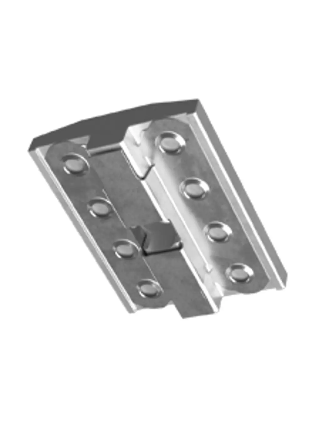 Universal-Mittelklemme mit Potenzialausgleich, ESD-fähig, aus Metall. Produkt von Esdec, abgebildet in einer präzisen, technischen Darstellung.
