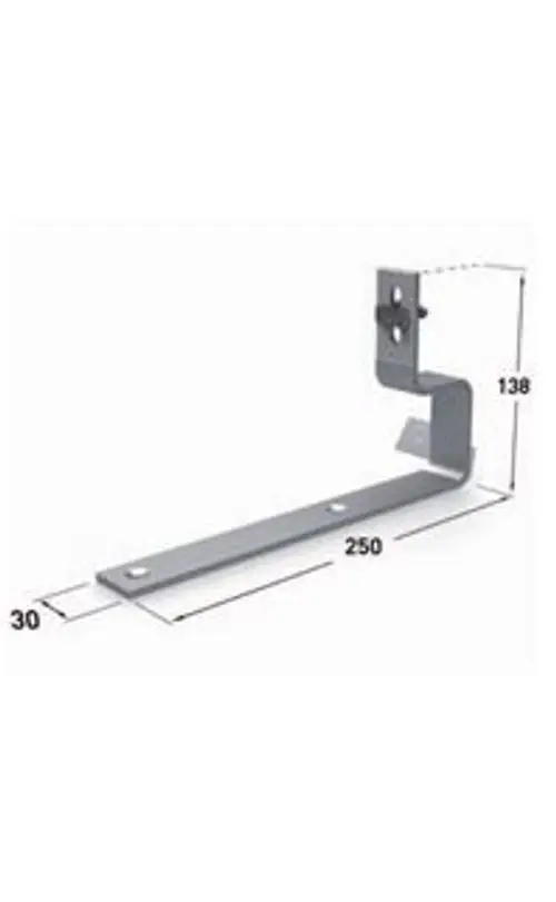 Dachhaken aus Metall, geeignet für die Befestigung an Schieferdächern, designed von Renusol. Mit integrierter Montageplatte und Löchern für Schrauben.