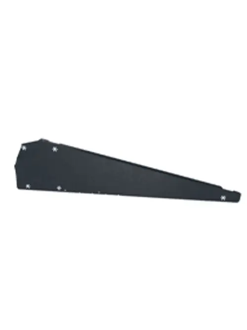 Schwarzer Windabweiser mit schmaler, flacher Form, hergestellt von Esdec, zur Verwendung auf Dächern. Zeigt eine robuste Bauweise und Montageschrauben.