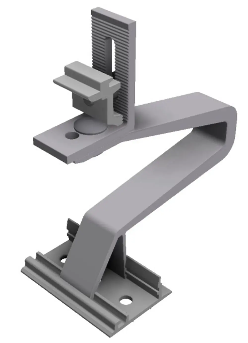 Schletter Dachhaken in universellem Design mit klemmfähiger Abdeckung und Montageteil, geeignet für die Installation auf Dächern oder ähnlichen Untergründen.