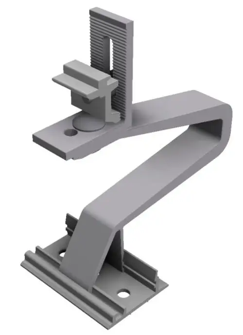 Schletter Dachhaken in universellem Design mit klemmfähiger Abdeckung und Montageteil, geeignet für die Installation auf Dächern oder ähnlichen Untergründen.