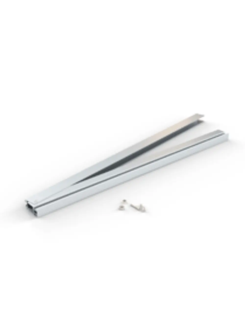 Aluminiumprofil von Renusol mit zwei geraden Schenkeln und Schrauben. Geeignet für die Installation oder Verbindung von anderen Komponenten.