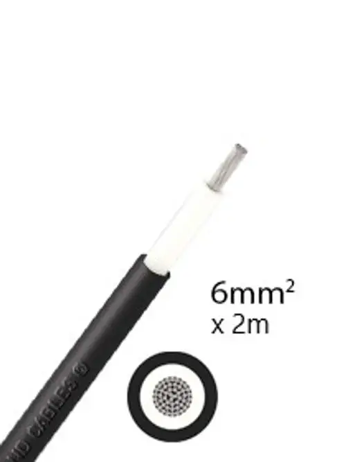 Schwarzes Solarkabel mit einem Durchmesser von 6 mm, ausgestattet mit einem einadrigen Kupferleiter. Abgebildet ist das Produkt von Athilex auf einem weißen Hintergrund.