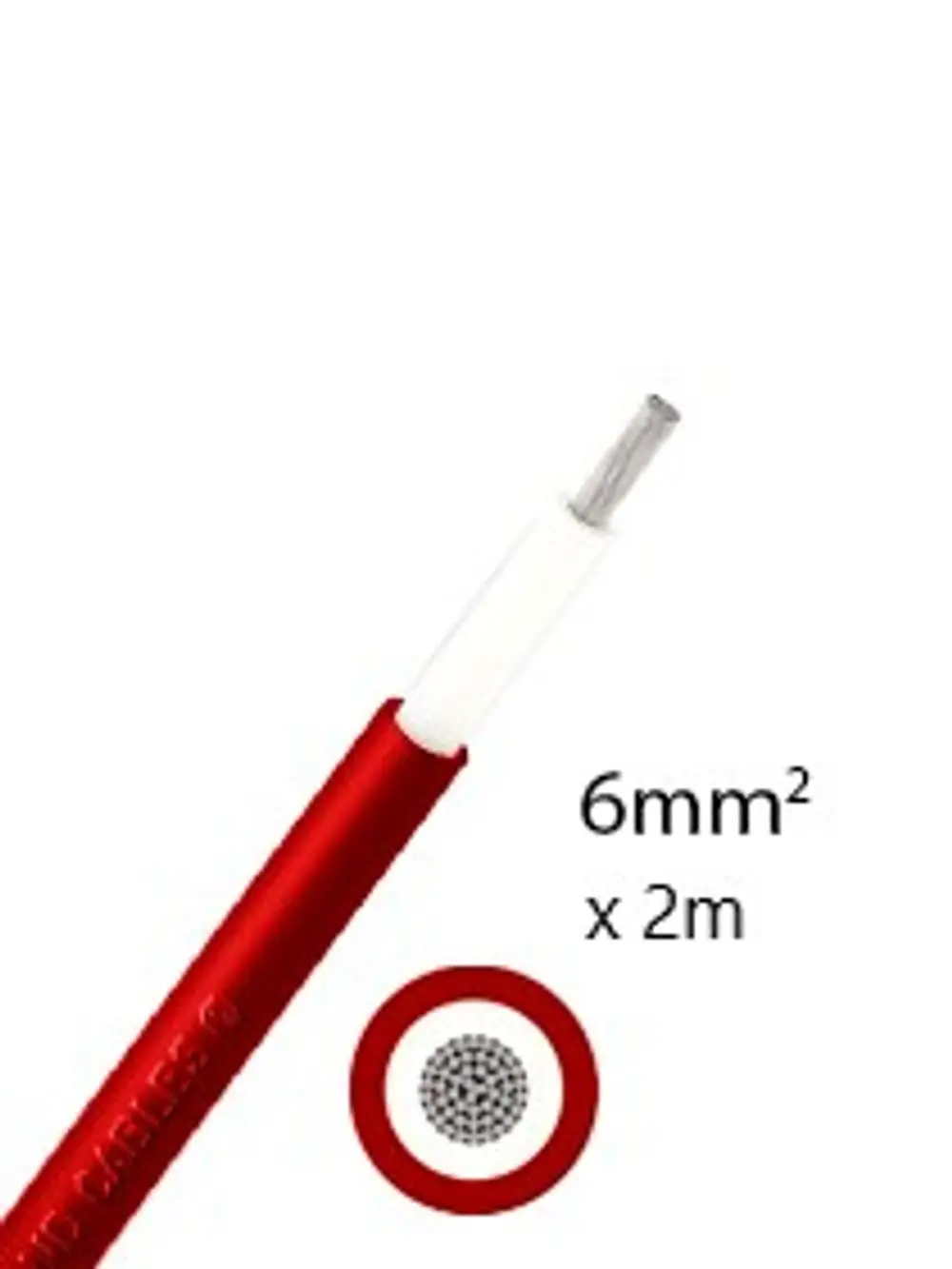 Rotes Solarkabel mit einem Durchmesser von 6mm, sichtbar strukturiert. Angeboten von der Marke Athilex, Länge von 2 Metern.