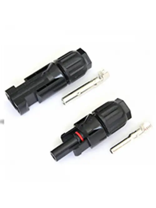 Stecker und Buchse von Staubli, geeignet für Anschlusskabel mit einem Durchmesser von 4-6 mm². Komponenten in Schwarz, inklusive einer Kontaktbuchse.