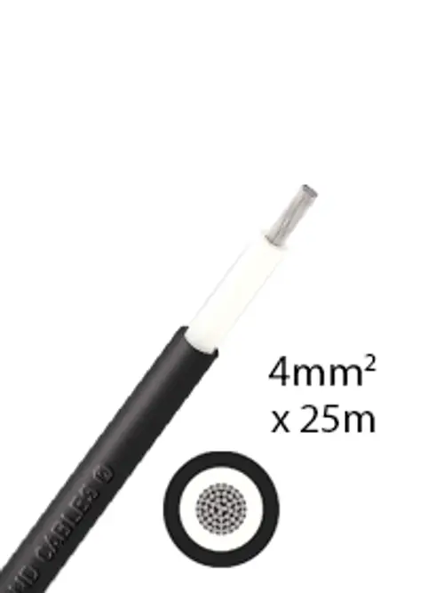 Schwarzes Solarkabel mit einem sichtbaren Kupferleiter. Marke Athilex ist auf dem Kabel eingeprägt. Ideal für elektrische Anwendungen im Freien.