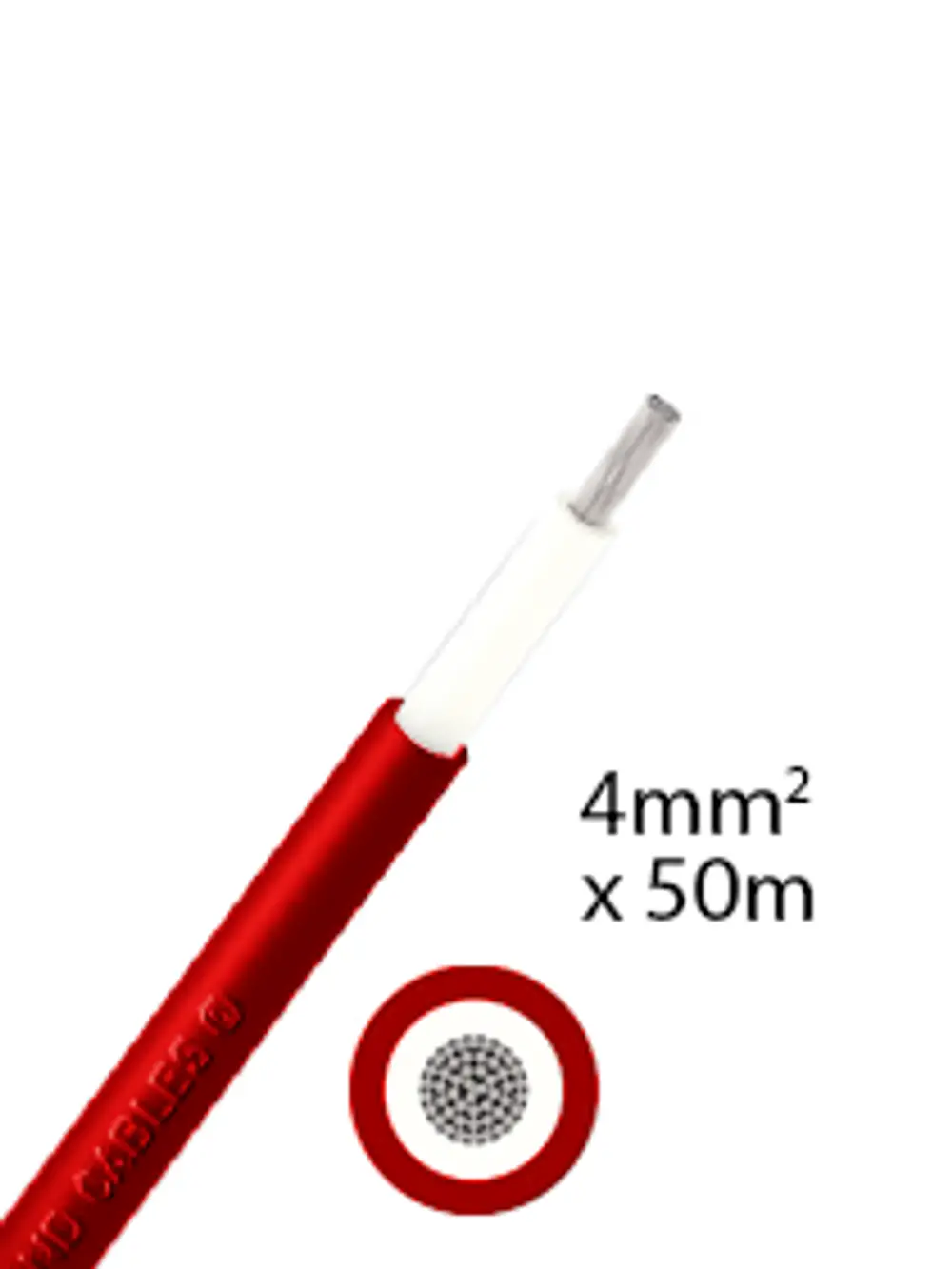 Rotes Solarkabel mit isolierter Ummantelung. Sichtbare Litze am Ende. Markenlogo von Athilex ist auf der Kabelhülle zu erkennen.