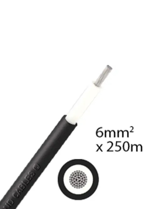 Schwarzes Solarkabel mit einer seitlichen Drahtstruktur, hergestellt von Athilex, präsentiert auf einem weißen Hintergrund.