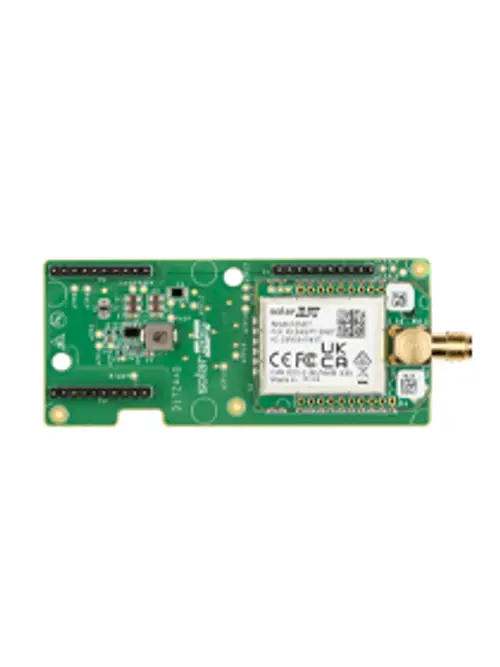SolarEdge Modul mit Leiterplatten-Design, ausgestattet mit verschiedenen Anschlüssen und einem Antennenanschluss, für die Integration in Wechselrichter-Systeme.