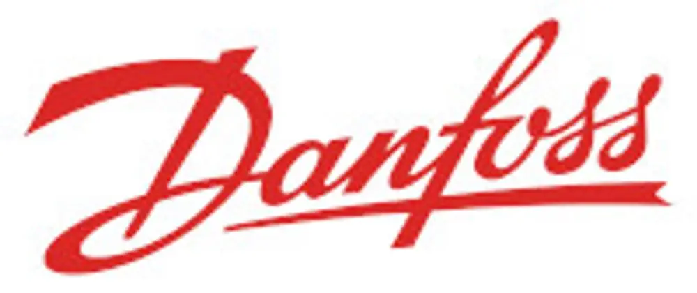 Danfoss-Logo in roter Schrift auf weißem Hintergrund, stilisierte Schrift mit geschwungenen Linien.