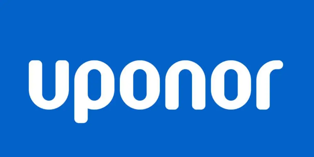 Uponor Markenlogo — weißer Schriftzug auf blauem Hintergrund