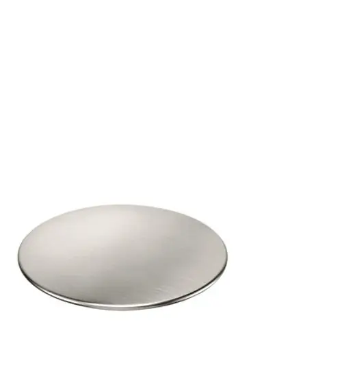 Runde Edelstahlblende mit matter Oberfläche, geeignet für Abläufe, präsentiert von Hansgrohe.