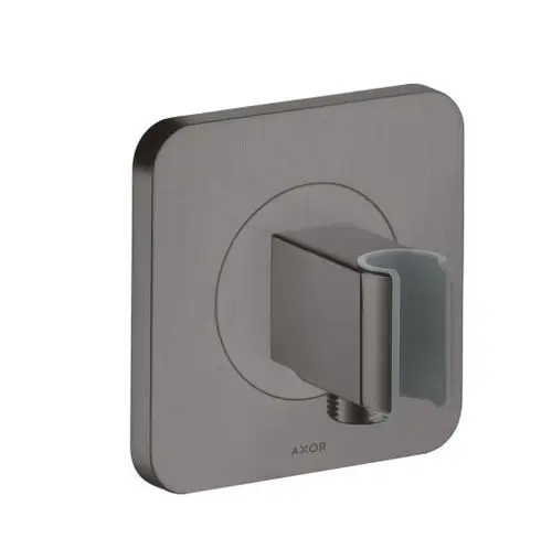 Wandmontierte Anschlussbox in Brushed Black Chrome von AXOR. Quadratische Platte mit seitlichem Anschluss für eine saubere Installation.