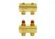 Brass distribution manifold in a compact design with two connection points, marked with Danfoss branding, suitable for underfloor heating systems.