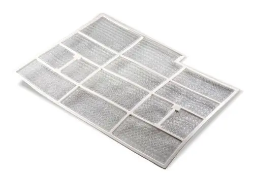 Luftfilter von Remko mit mehreren kleinen Gitterfächern, montiert auf einer rechteckigen Basis. Transparentes Material, das zur Luftzirkulation dient.