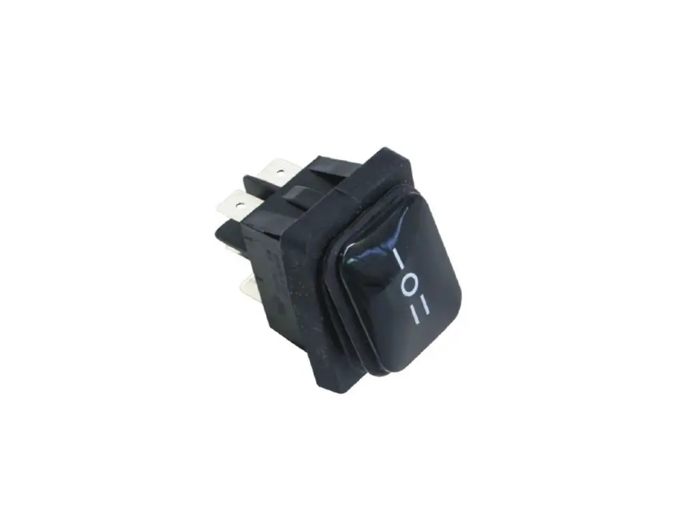 Schalter mit zwei Positionen (Ein/Aus) in schwarzem Gehäuse. Geeignet für elektrische Anwendungen, möglicherweise von der Marke Remko.