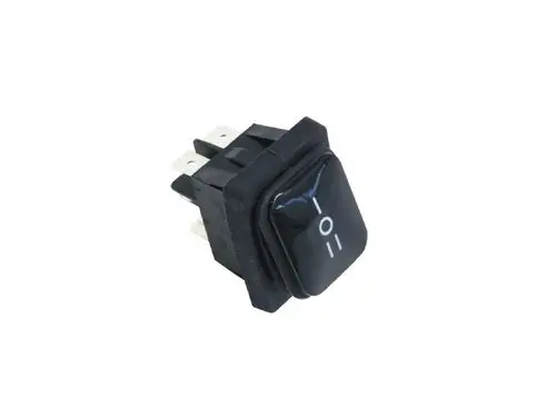 Schalter mit zwei Positionen (Ein/Aus) in schwarzem Gehäuse. Geeignet für elektrische Anwendungen, möglicherweise von der Marke Remko.